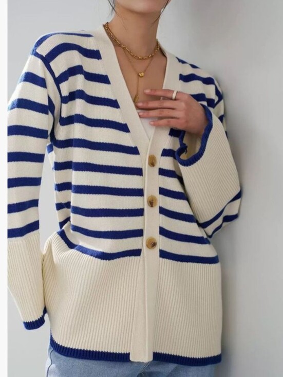 Toteme Sweaters - Toteme Signature Stripe Wool Blend Cardigan